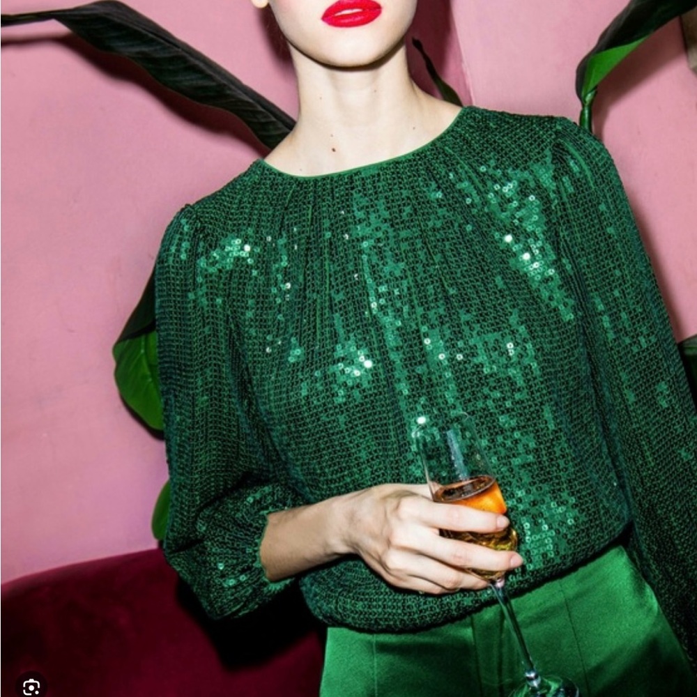 Alice + Olivia Emerald Sequin Blouse